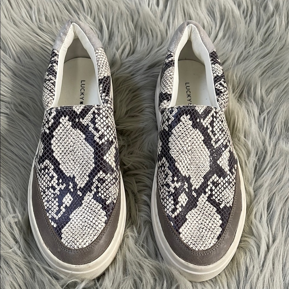 Lucky Brand Black and Gray Snakeskin Slip-On Sneakers